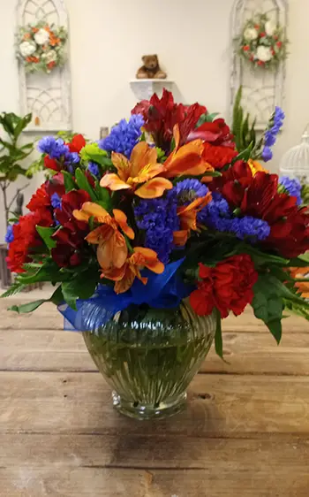 colorful bouquet with teddy