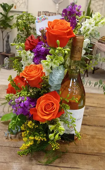 colorful bouquet with wine